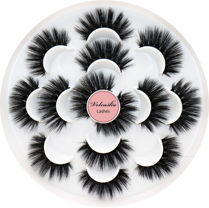Veleasha Lashes 5D Faux Mink Lashes Fluffy False Eyelashes Volume Eye Lashes Wispy Fake Lashes Eyelashes Dramatic Look 7