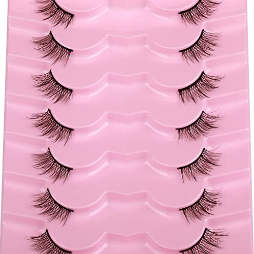 Half Lashes Natural Look Wispy Soft Strip Mink Eyelashes Cat Eye 3D Short False Lashes 7 Pairs Pack by ALICE