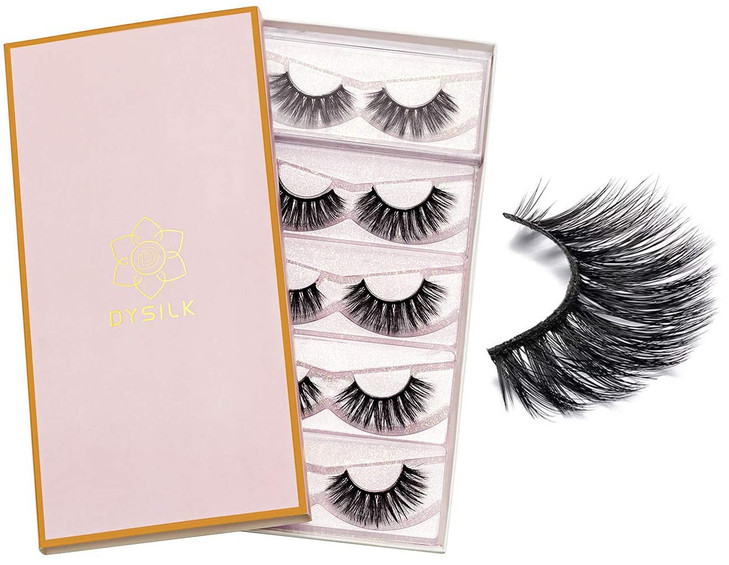 DYSILK Lashes False Eyelashes Mink Lashes 5 Pairs 6D Faux Eyelash Wispy Eyelashes Fluffy Strip Lashes Fake Eyelashes Reu
