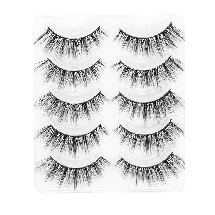 PURELEOR Natural Look Eyelashes 3D Mink Cat Eye Lash Wispies 15mm Manga Lashes 5 Pairs Soft Reusable False Eyelashes Lig