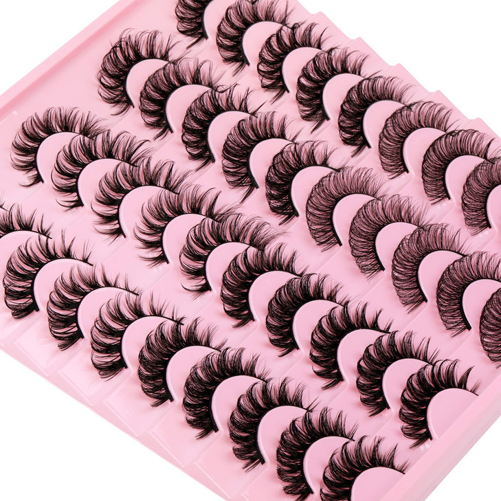 Focipeysa False Lashes Natural Look 1417mm Fluffy Faux Mink Lashes D Curl Eyelashes Natural Lashes Strips Fake Lashes Pa