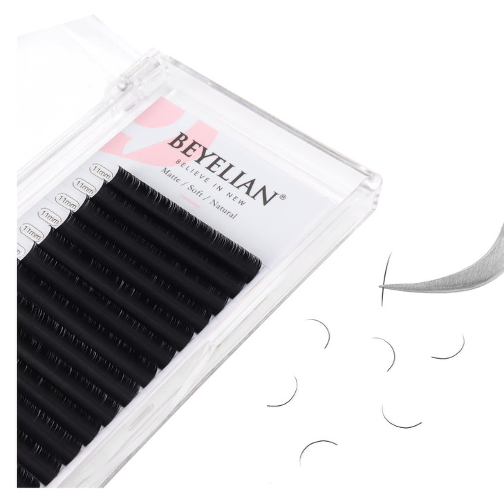 BEYELIAN Flat Eyelash Extension Ellipse Lash Extensions 015 C Curl 11mm 16 Rows Matte Black Eyelash Extension Supplies C
