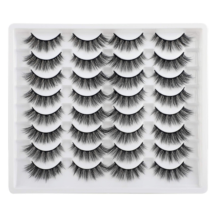 JIMIRE 16 Pairs Cat Eye False Eyelashes Fluffy Natural Fake Lashes 3D Volume Lashes Pack for CatEye Look