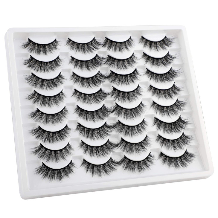 JIMIRE 16 Pairs Cat Eye False Eyelashes Fluffy Natural Fake Lashes 3D Volume Lashes Pack for CatEye Look
