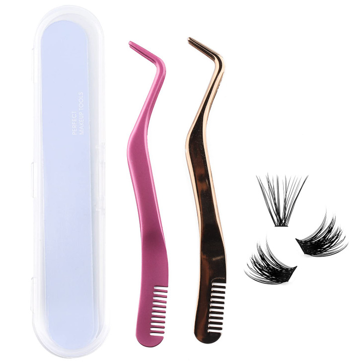 FADLASH Lash Tweezers for Individual Cluster Lashes 2pcs DIY Eyelash Extension Supplies Lash Applicator Tool Eyelash Twe