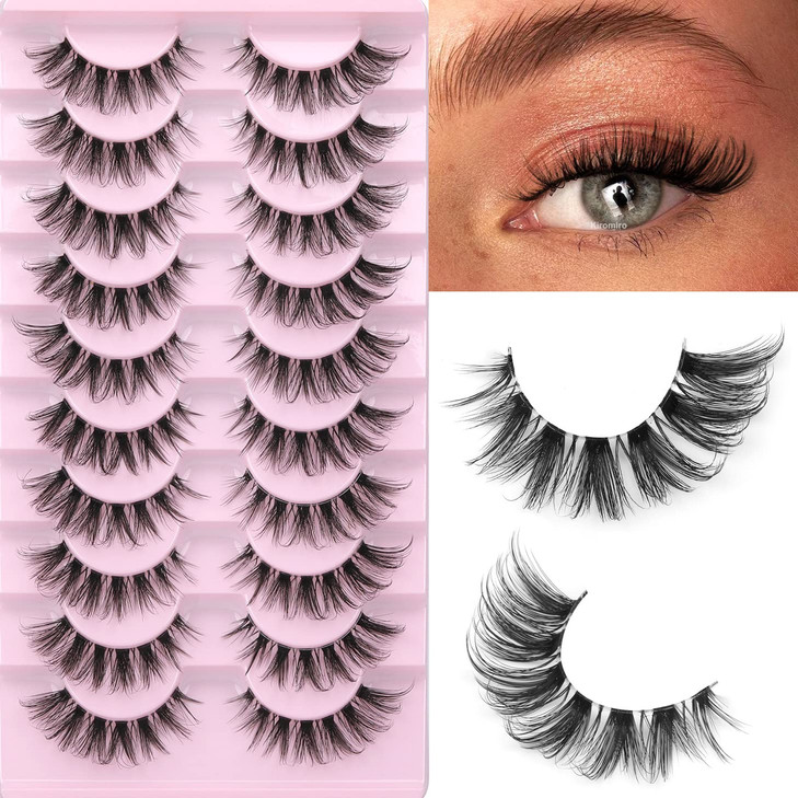 False Eyelashes Clear Band Natural Lashes Wispy Cat Eye 15mm Russian DCurl Lashes Extension Strip Eyelashes Pack by Kiro