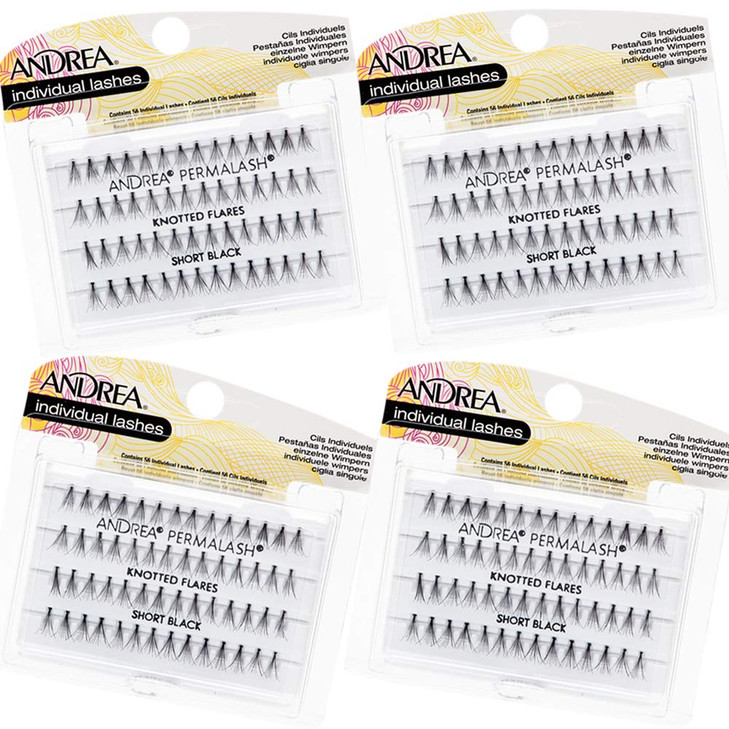 Andrea Individual Lashes Knotted Flares Short Black Lightweight Natural Look DIY Lash Clusters Eyelash Extension Kit 4 P