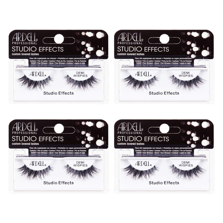 Ardell Studio Effects Demi Wispies False Eyelashes Natural Look Flared Wispy Lashes for Everyday Wear Black 4 Pack