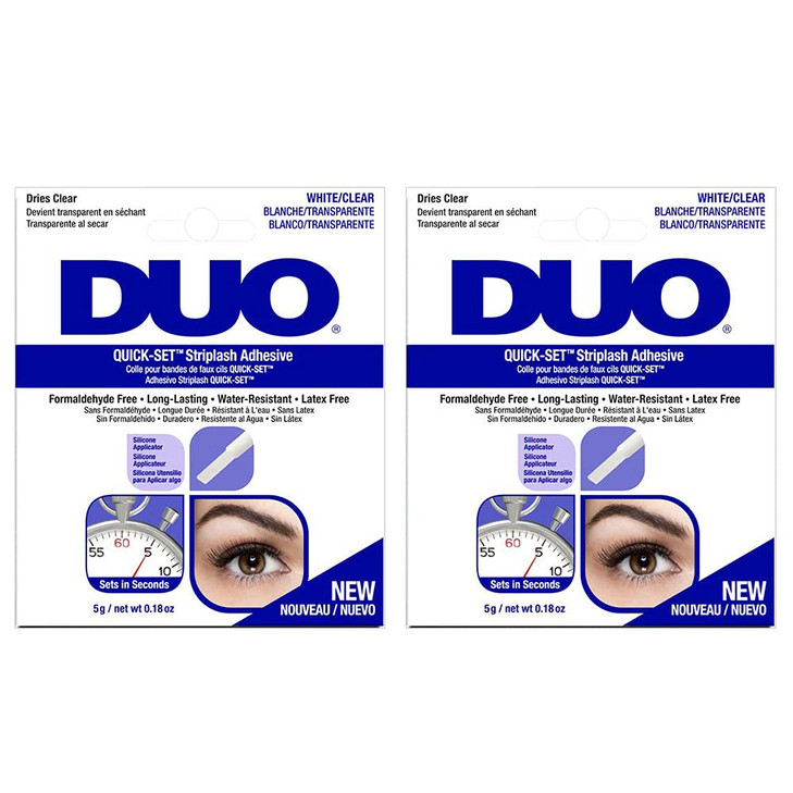 DUO QuickSet Strong Hold Eyelash Lash Glue WhiteClear LatexFree Waterproof Fast Drying Strip Lash Adhesive 018 oz 2 Pack