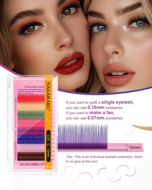 NAGARAKU Colored Eyelash Extensions 8 Colors Rainbow 007mm D curl 10mm Purple Blue Pink Brown Individual Lashes Color La