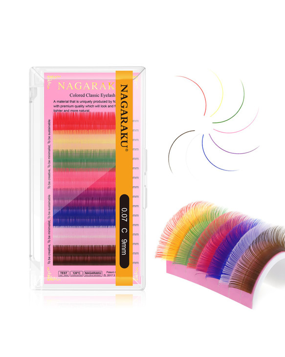 NAGARAKU Colored Eyelash Extensions 8 Colors Rainbow 007mm C curl 9mm Purple Blue Pink Brown Individual Lashes Color Las