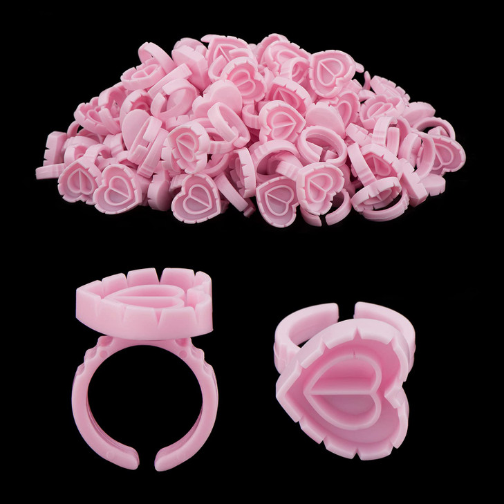 Eyelash Extension Supplies 100PCS Volume Heart Glue Rings for Lashes Fan Lash Glue Holder Ring Cups Eyelash Glue Rings f