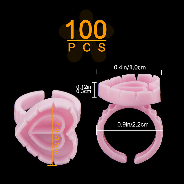 Eyelash Extension Supplies 100PCS Volume Heart Glue Rings for Lashes Fan Lash Glue Holder Ring Cups Eyelash Glue Rings f
