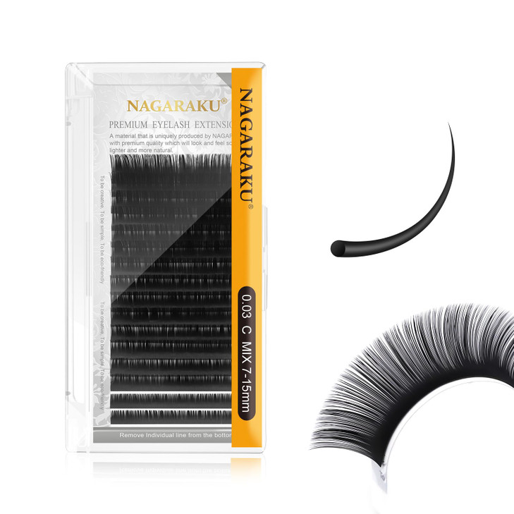 NAGARAKU Eyelash Extensions Classic J B C D N LC LD L DD CC LB Curl 003020 Thickness 517mm Matte Black Individual Lashes