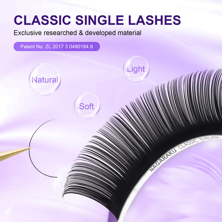 NAGARAKU Eyelash Extensions Individual Lashes 005mm D curl 17mm Matte Black Classic Soft Natural Professional 16 rows Be