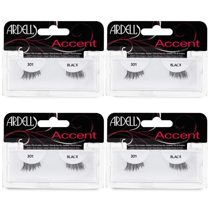 Ardell Accent Half Lashes 301 Natural Cat Eye Lashes Wispy False Eyelashes for Outer Corner Volume 4 Pack