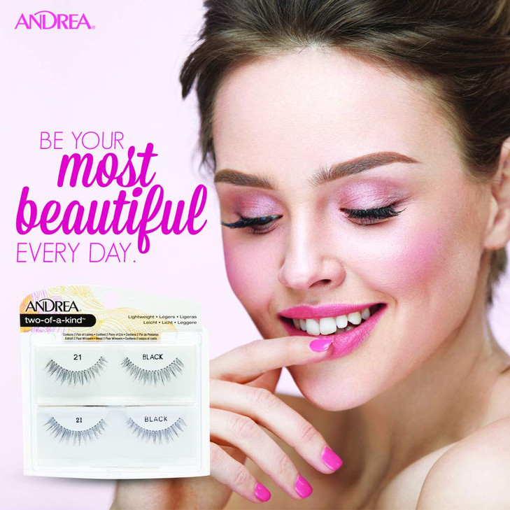Andrea Two of a Kind False Eyelashes 21 Black NaturalLooking Volume Lashes Reusable Strip Lashes for Everyday Wear 4 Pac