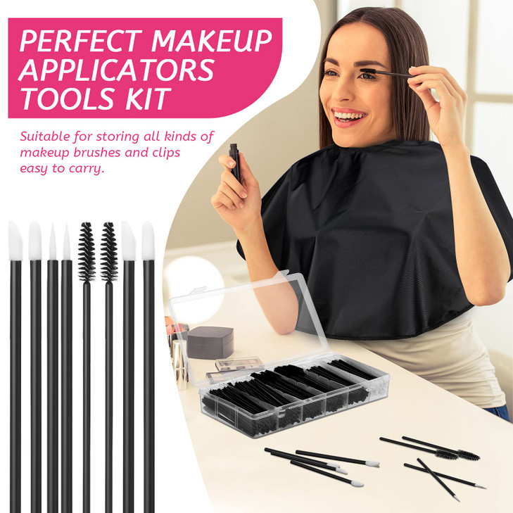 Maitys 260 Pieces Disposable Makeup Tools Kit Eyeliner Brushes Mascara Wands Lipstick Applicators Plastic Organizer Box