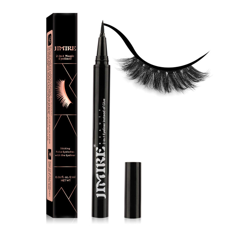 JIMIRE 2in1 Eyeliner Instead of Glue Magic Eyeliner Extra Strong Hold for False Eyelashes No Magnet No Glue Needed Only