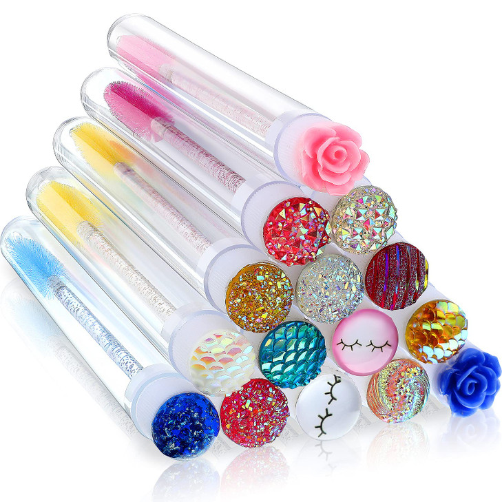 60 Pieces Disposable Mascara Wand Tube Set 30 Diamond Empty Mascara Tube and 30 Crystal Eyelash Brush Spoolies Makeup Br