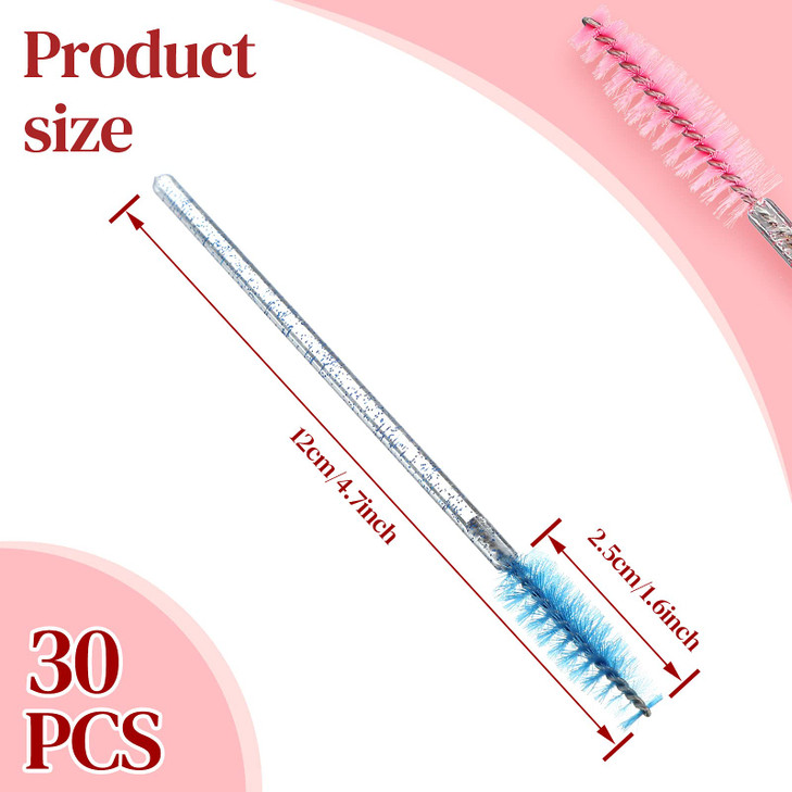 60 Pieces Disposable Mascara Wand Tube Set 30 Diamond Empty Mascara Tube and 30 Crystal Eyelash Brush Spoolies Makeup Br