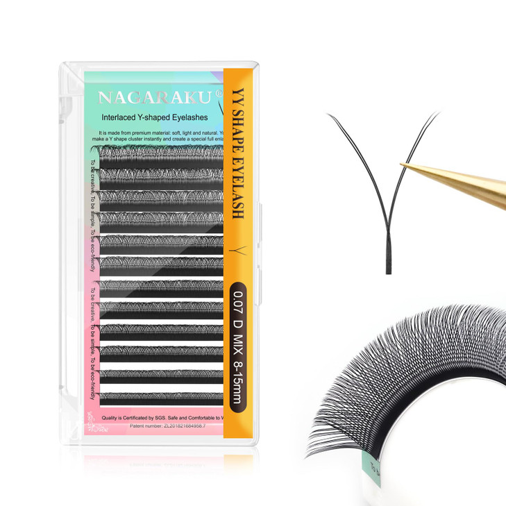 NAGARAKU YY Eyelash Extensions Supplies Y Lash 4D Easy Fan Russian Volume Crisscross YY Eyelashes Handwoven Y Shaped Mes