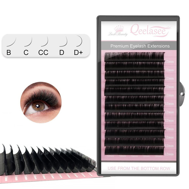Qeelasee 007 Thickness D Curl 11mm Volume Mink Eyelash Extensions Silk Individual Lash Extensions Semipermanent Pure Kor