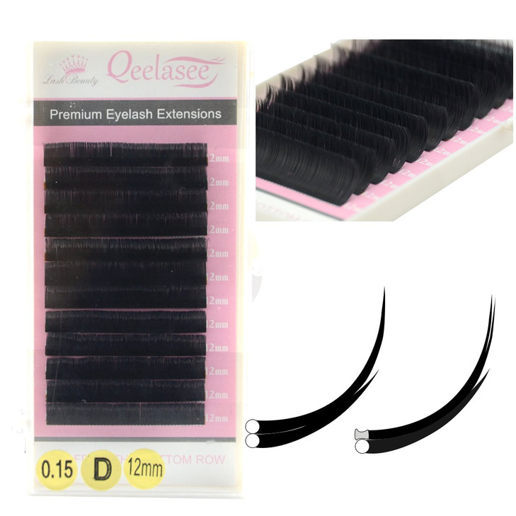 Qeelasee Ellipse Eyelash Extension 015 C Curl 14mm Flat Eyelashes False Mink Individual Eyelash Extension Professional S