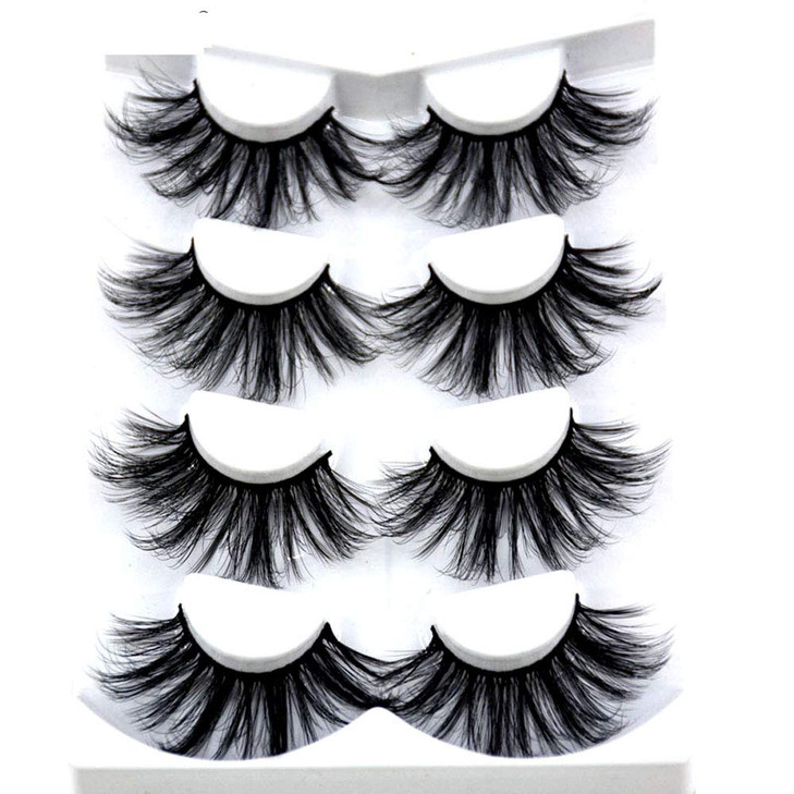 HBZGTLAD NEW 4 Pairs 3D Mink Hair False Eyelashes Crisscross Wispy Cross Fluffy length 25mm Lashes Extension Handmade Ey