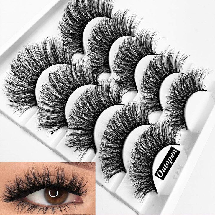 outopen 3D Mink Lashes Natural Wispy False Eyelashes 15mm Fluffy Long Eye Lashes Eye Makeup Tools 5 Pairs PackQ1 1315MM