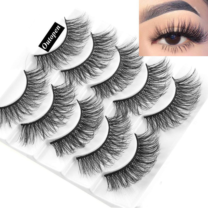 outopen 3D Mink Lashes Natural Wispy False Eyelashes 15mm Fluffy Long Eye Lashes Eye Makeup Tools 5 Pairs PackQ1 1315MM