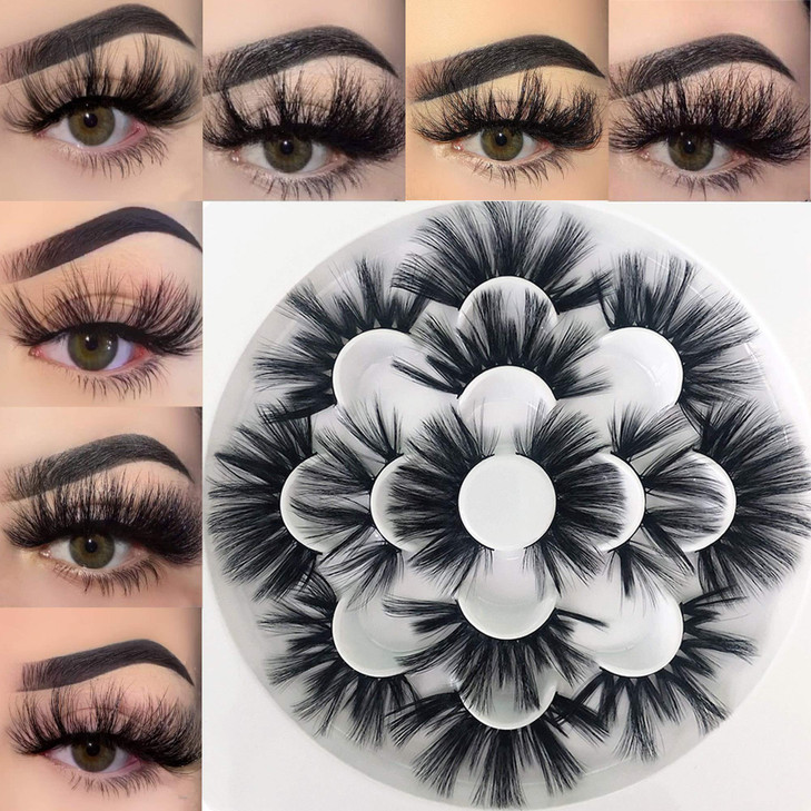 Mikiwi 25mm Faux Mink Lashes 6D lashes Faux Mink Eyelashes Dramatic Lashes 7 Pairs Fluffy Mink Lashes 25 mm Lashes for H