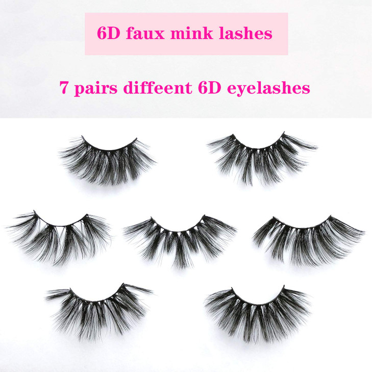 Mikiwi 25mm Faux Mink Lashes 6D lashes Faux Mink Eyelashes Dramatic Lashes 7 Pairs Fluffy Mink Lashes 25 mm Lashes for H
