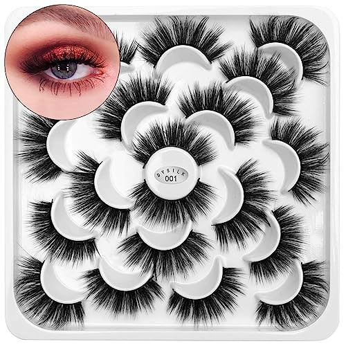 DYSILK False Eyelashes Wispy Lashes Mink Lashes Fluffy 10 Pairs 6D Faux Lashes Pack 18mm Lashes Wispy Eye Lashes Pack Lo
