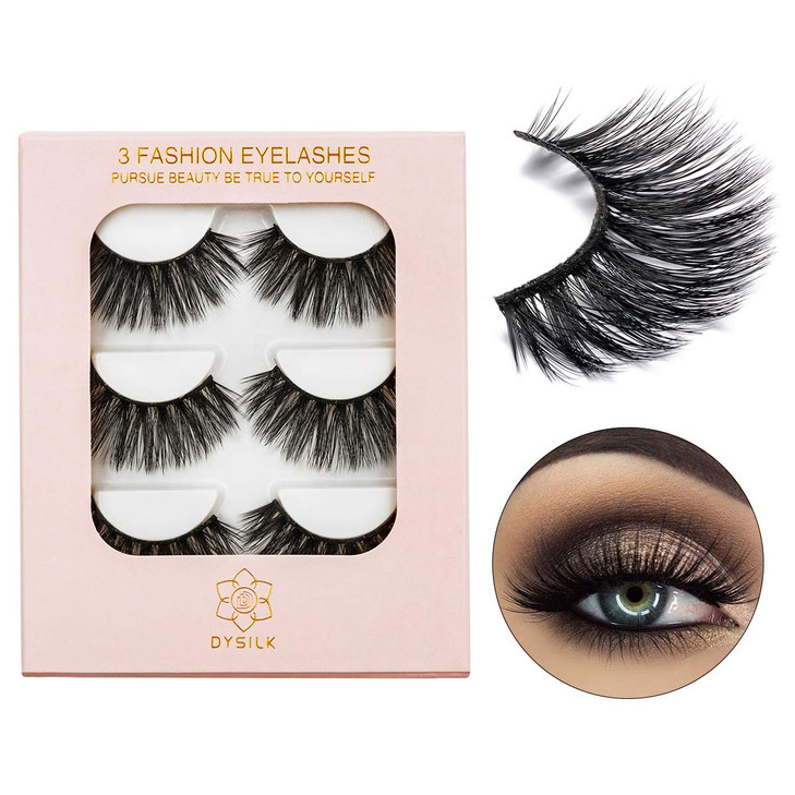 DYSILK Mink Eyelashes False Eyelashes 3 Pairs 6D Mink Lashes Wispy Lashes Natural Look Faux Mink Eyelashes Dramatic Lash
