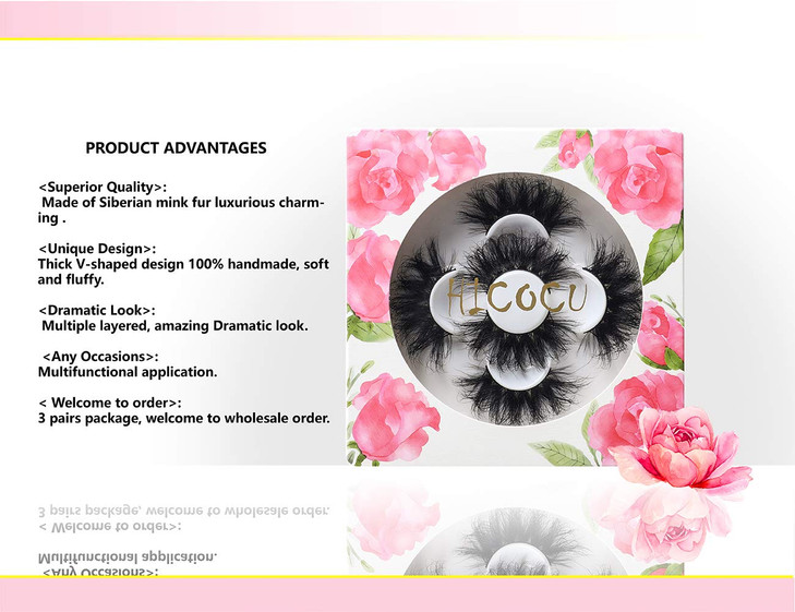 HICOCU 25mm Lashes Mink 3 Pairs False Eyelashes Dramatic Look lashes 25mm Set Pack 3D Lashes Long Volume Mink EyelashesW