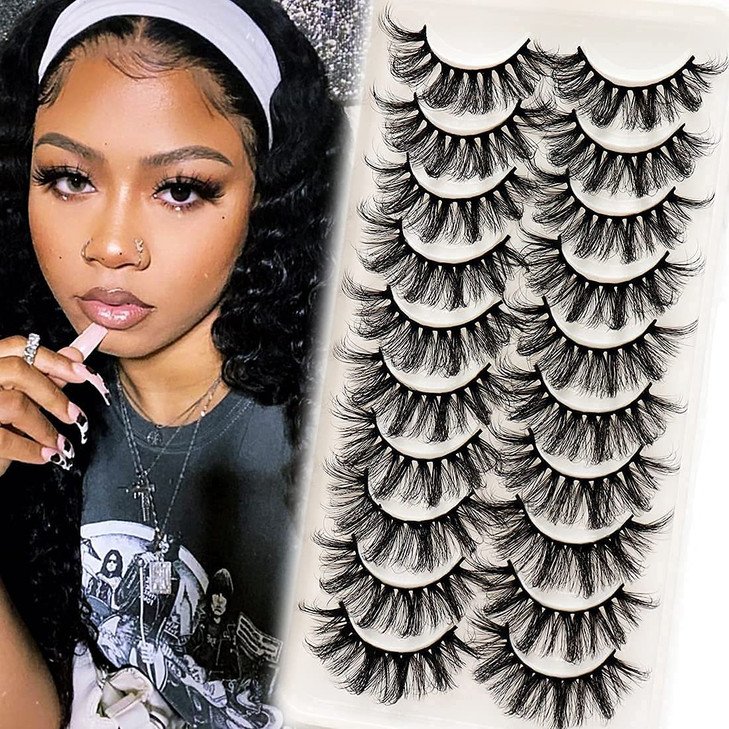 Veleasha Lashes Fluffy Wispy Faux Mink Eyelashes Crisscross False Lashes 10 Pairs Pack Fake Eyelashes for Women 6D23