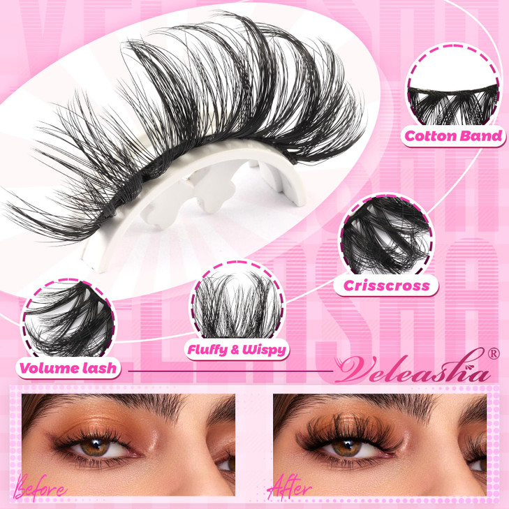 Veleasha Lashes Fluffy Wispy Faux Mink Eyelashes Crisscross False Lashes 10 Pairs Pack Fake Eyelashes for Women 6D23