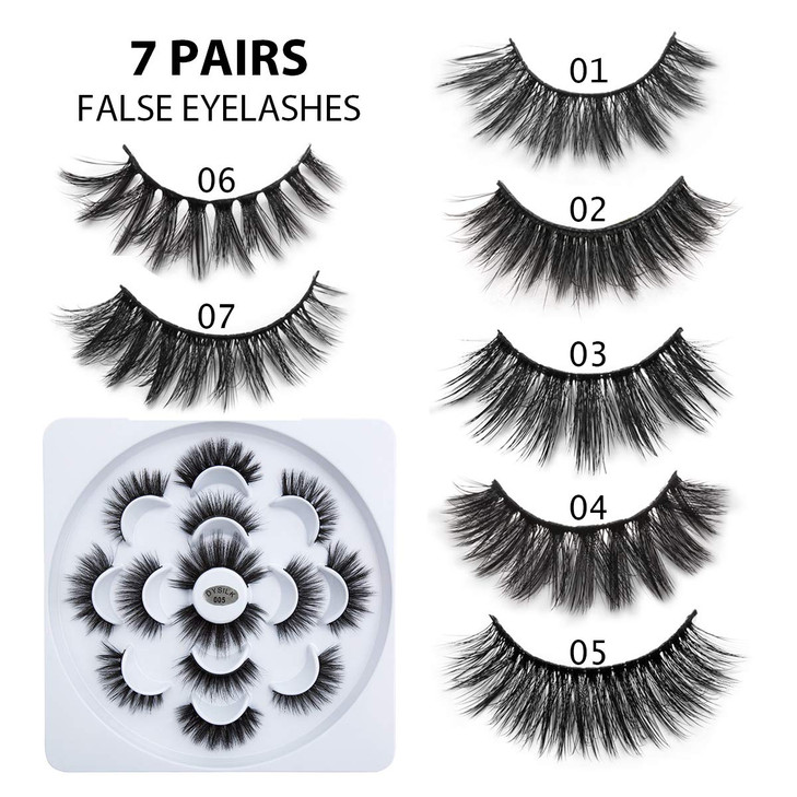 DYSILK Fluffy Lahses Fake Eyelashes False Eyelashes Natural 7 Pairs 6D Lashes 7 Styles Faux Mink Eyelashes Wispy Lashes