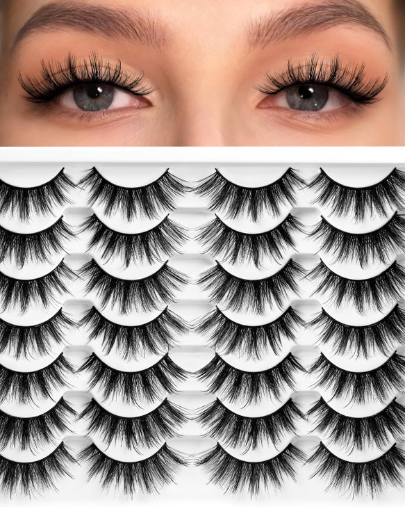 Losha Eyelashes Natural Look Faux Mink Lashes Pack Handmade Fluffy False Eyelashes 14 Pairs Cat Eye Lashes 54