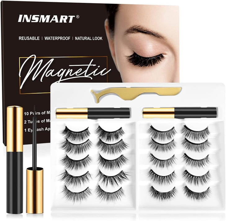 Magnetic Eyelashes with Magnetic Eyeliner Kit 10 Pairs Upgraded 3D 5D Magnetic Eyelashes Kit with Tweezers 2 Tubes of Ma
