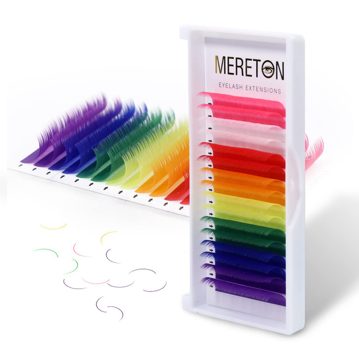 MERETON 16 Rows Colored Lash Extensions White Pink Red Golden Yellow Green Blue Purple Mix Color 015mm D Curl Color Lash