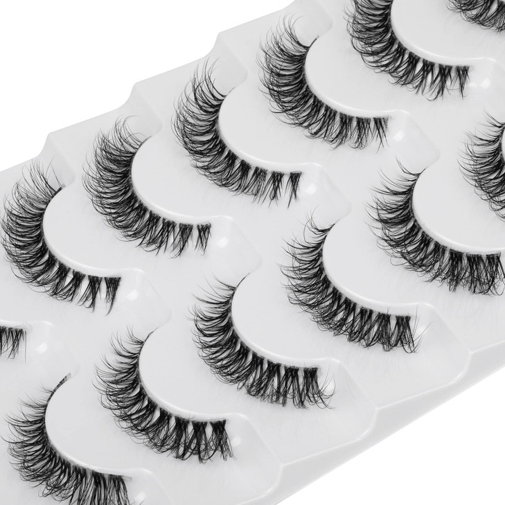 JIMIRE Demiwispies Faux Mink Eyelashes with Clear Band Russian Strip Lashes Fluffy Natural Look Wispy Light 13MM Short F