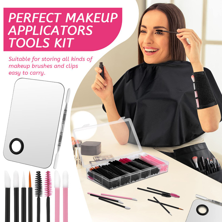 268 Pieces Disposable Makeup Tools Kit Includes Eyeliner Brushes Makeup Short Waterproof Cape Stainless Steel Palette Ma