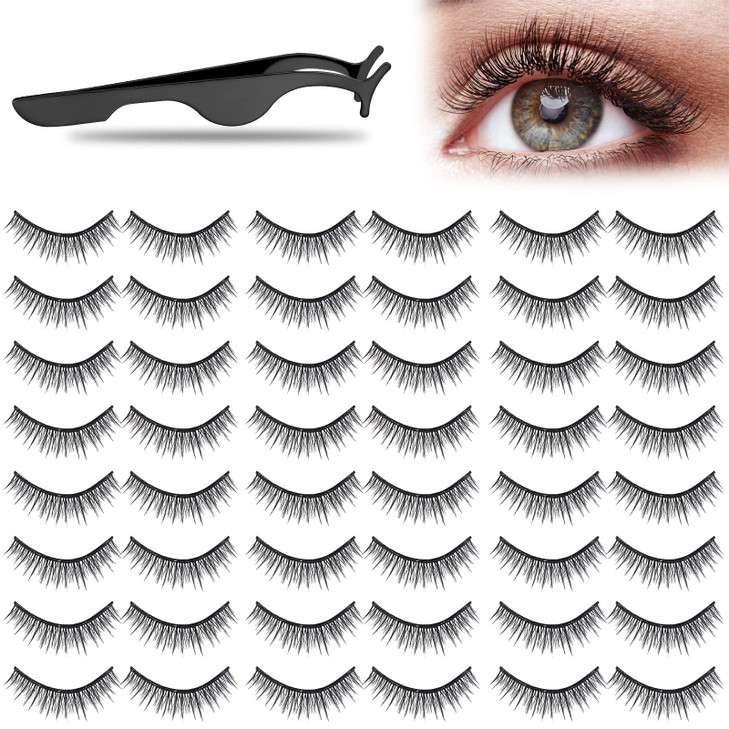 Nuogo 24 Pairs Reusable Self Adhesive Eyelashes No Glue Needed False Eyelashes Natural Look Easy to Apply Eye Lashes wit