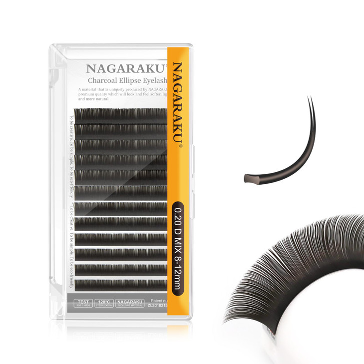 NAGARAKU Double Tips Flat Ellipse Eyelash Extensions Supplies 020 D curl 812mm Mix Natural Charcoal Color Faux Mink Supe