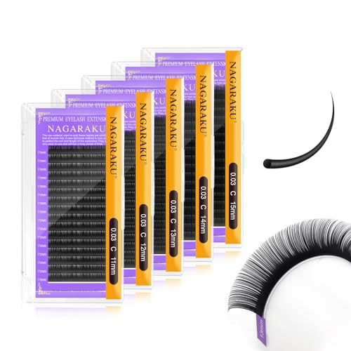 NAGARAKU 5 Trays Eyelash Extensions 003mm C curl 1112131415mm in 1 pack Classic Individual Lashes Soft Natural Professio