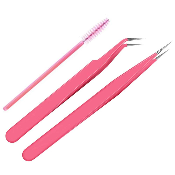 BlingKingdom Stainless Steel Eyelash Extension Tweezers Straight and Curved Tip Eyelash Tweezers for Eyelash Extension A