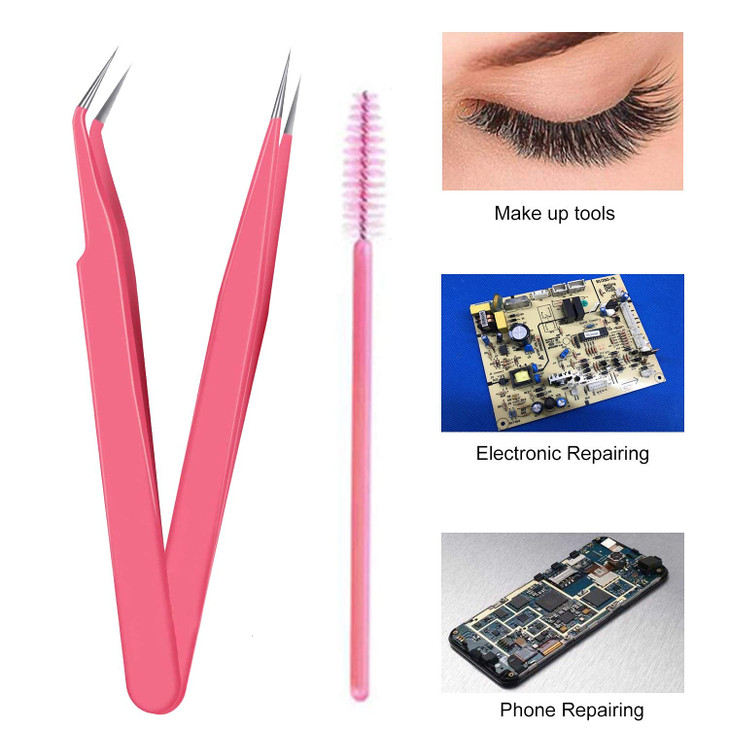 BlingKingdom Stainless Steel Eyelash Extension Tweezers Straight and Curved Tip Eyelash Tweezers for Eyelash Extension A