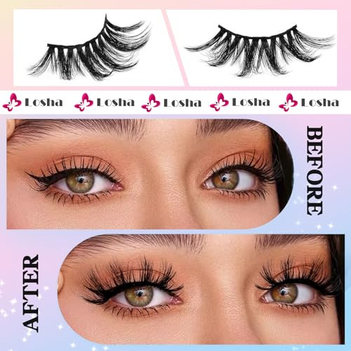 Losha 25mm Lashes 3D Faux Mink Lashes Fluffy Volume Eyelashes Thick Crossed Luxurious Soft Wispy Lashes Pack 4 Pairs Dra
